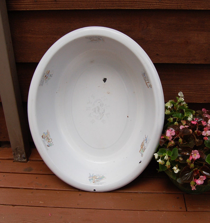 Large White Enamel Baby Bath Tub Basin Etsy