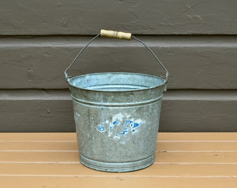 Galvanized Bucket, Vintage No. 10 Farm Pail, Bucket, Galvanized Planter