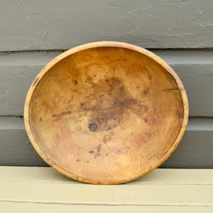 Large Cracked Antique Dough Bowl, Large 15&quot; Wooden Bowl, Primitive Large Turned Wood Bowl