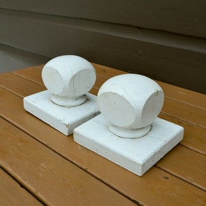 Pair Porch Post Finials, Vintage White Wooden Finials, Architectural Finial