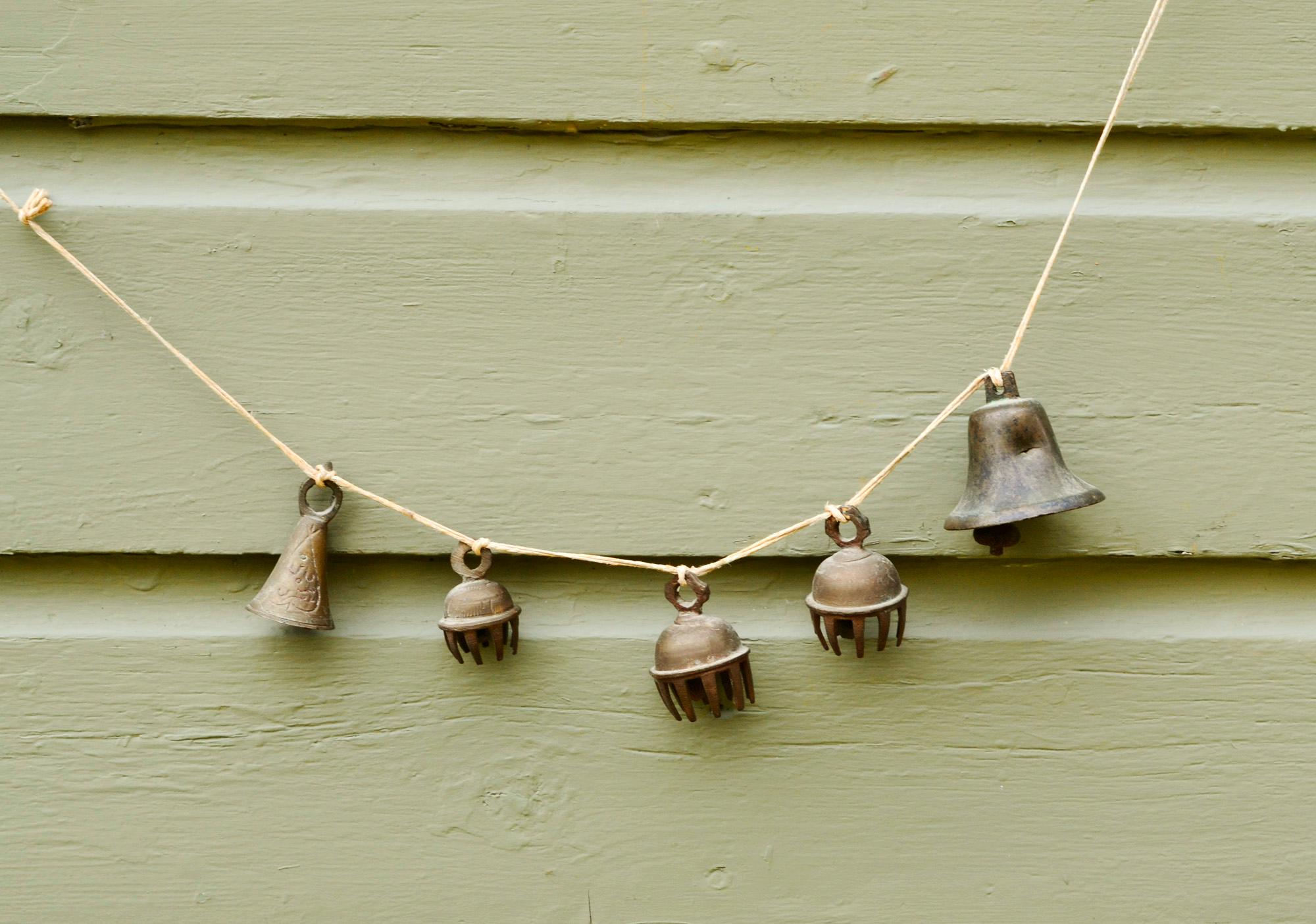 Bells of Sarna, Vintage Garden Bells, India Garden Bells, Vintage Brass Bells, 5 Bells of Sarna