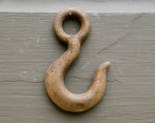 Cast Iron Factory Hook, Vintage Heavy Duty Iron Chain Hook, Industrial Cast Iron Hook