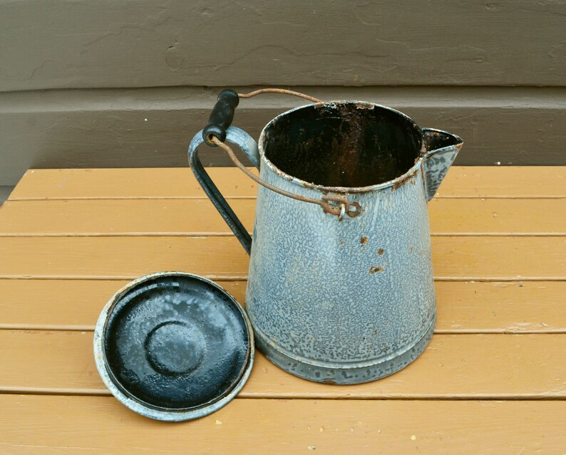 Large Graniteware Coffee Pot Vintage Gray Enamel Coffee Etsy