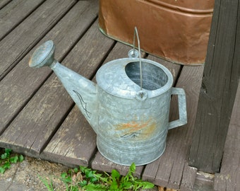 Galvanized Watering Can, Vintage Watering Can, Working Garden Watering Can