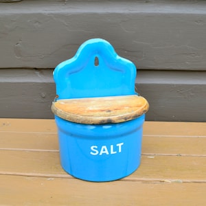 Enamel Salt Box, Blue Enamel Salt, Antique Enamel Salt Keeper, Danish