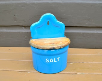 Enamel Salt Box, Blue Enamel Salt, Antique Enamel Salt Keeper, Danish