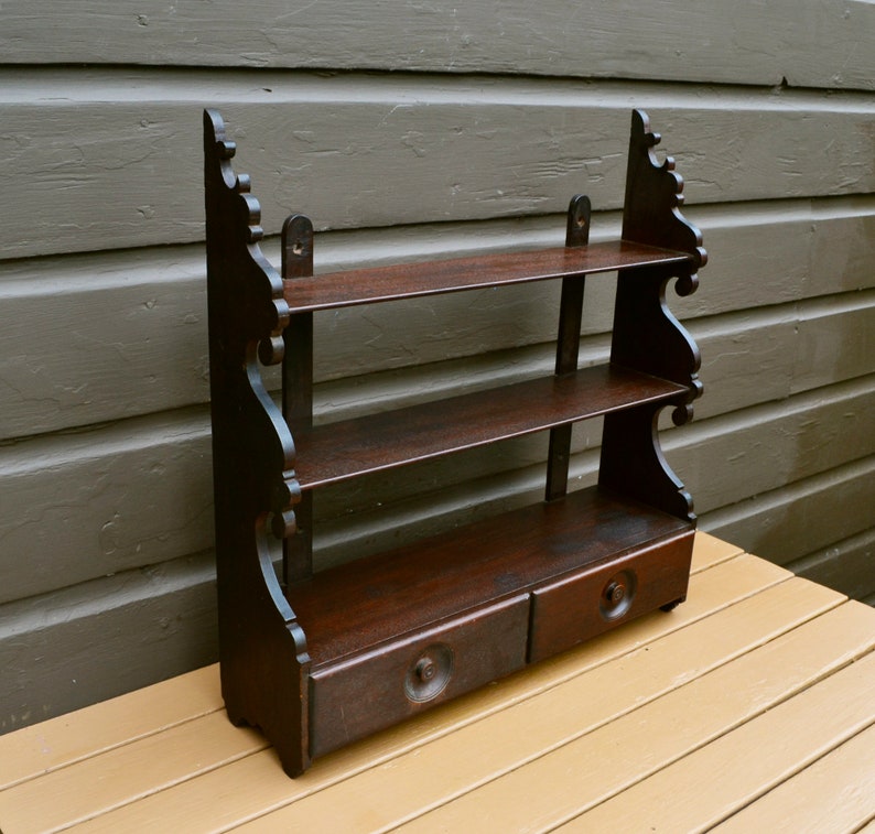 Large Wood Wall Shelf Vintage Mahogany Wood 3 Tier 2 Drawer Etsy