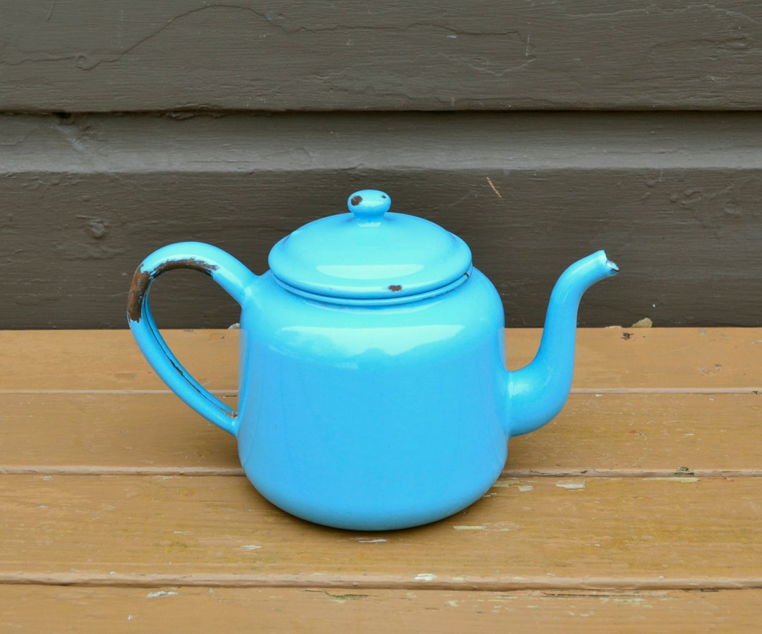 Blue Enamel Teapot, Vintage Blue Enamel Kettle, Rustic Tea Kettle Etsy