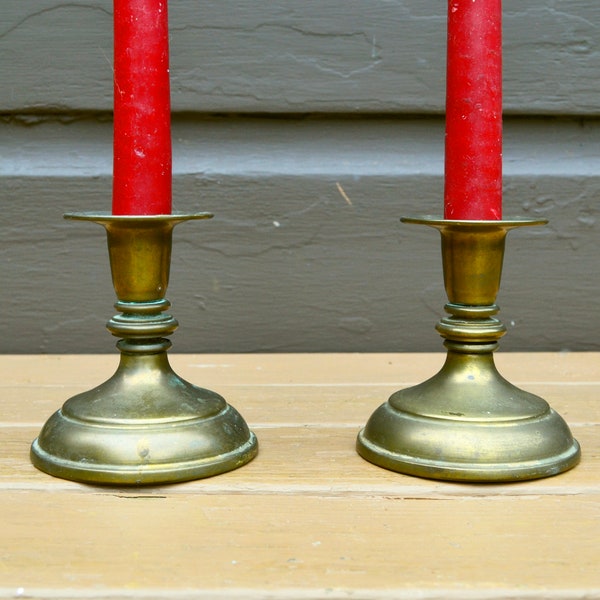 Set of Antique Brass Candlesticks, 2 Vintage Brass Candle Holders, Brass Accent