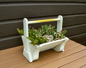 Wooden Plant Box, White Flower Box, Vintage Wooden Carrier, Farm Table Box,