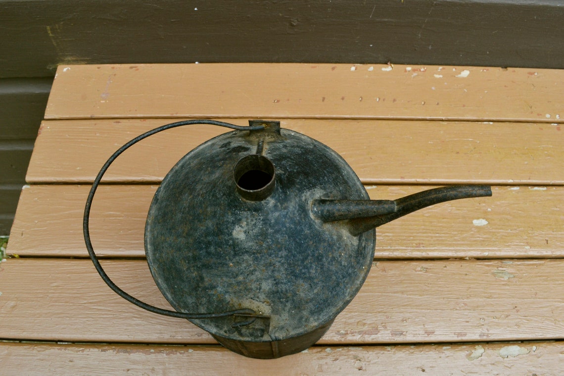 Tin Oil Lamp Pitcher Antique Oil Lamp Filler Can Kerosene Etsy