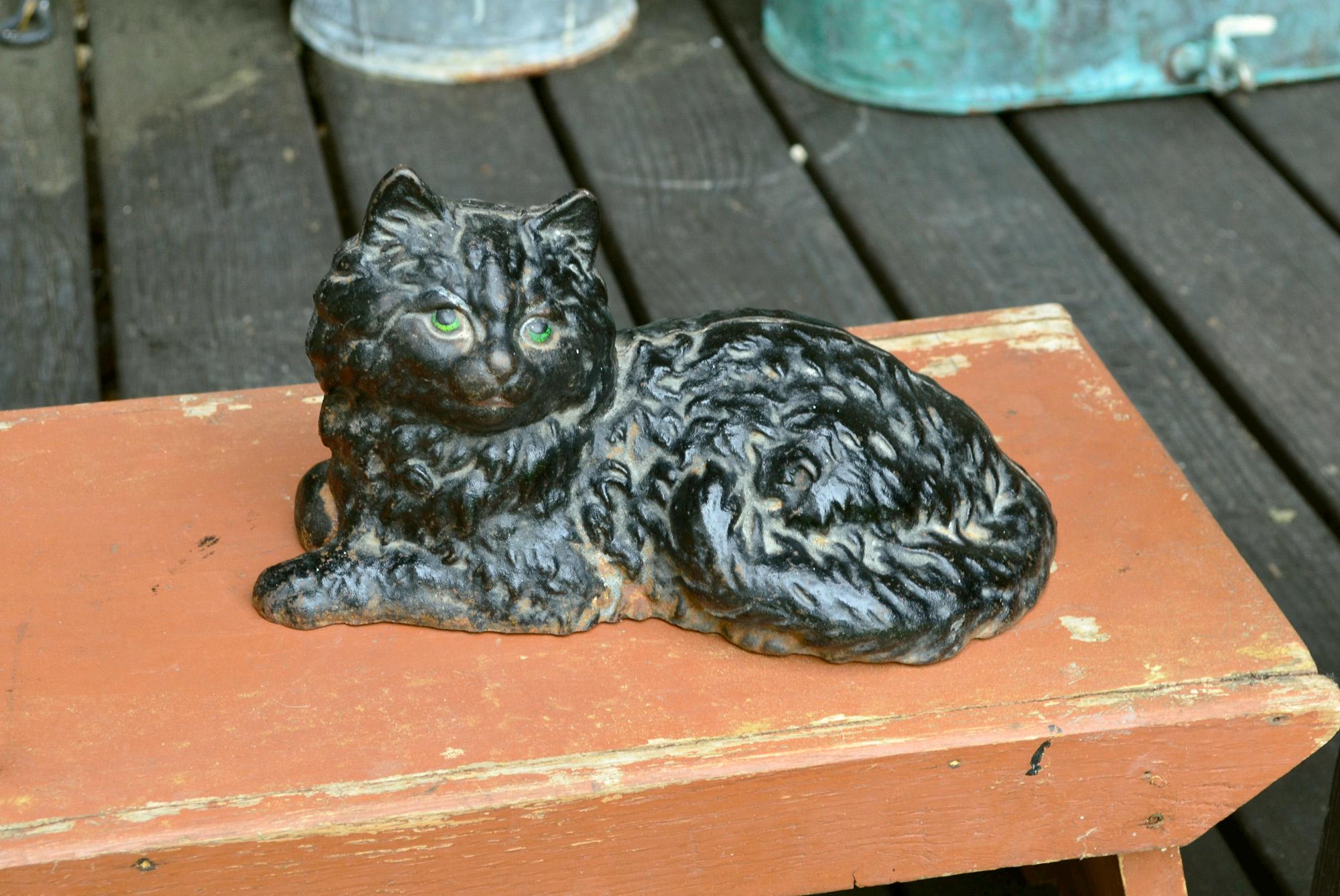 Cast Iron Cat Doorstop, Vintage Black Cat, Iron Hearth Kitty