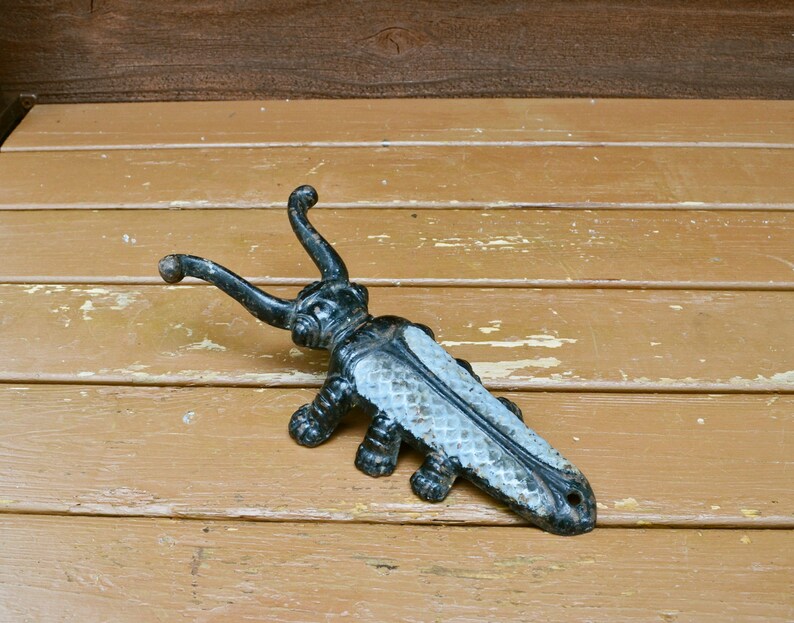 LARGE FIREPLACE HEARTH CRICKET Cast Iron GOOD LUCK SCULPTURE Antiqued