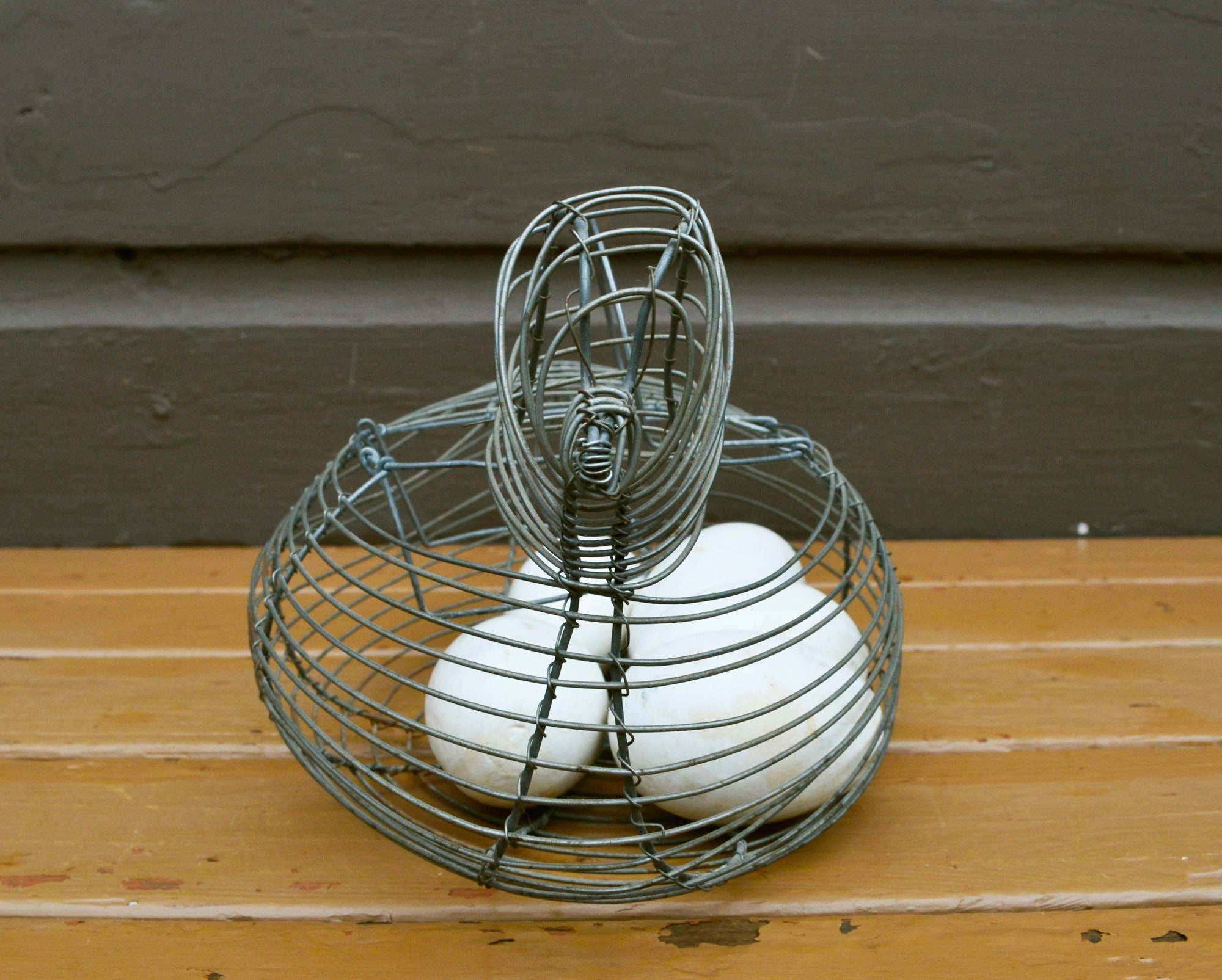 Wire Chicken Egg Basket Vintage Egg Gathering Basket Chicken Etsy
