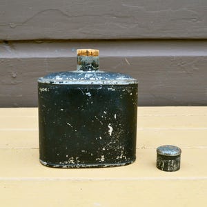 Tin Canteen Bottle, Antique Leaky Flask Bottle, Pocket Tinware Flask Can