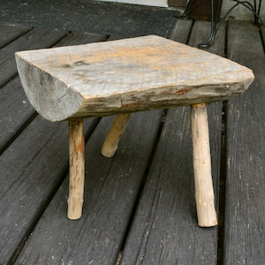Rustic Wooden Stool, Vintage 3 Leg Primitive Stool, Milking Stool
