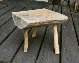 Rustic Wooden Stool, Vintage 3 Leg Primitive Stool, Milking Stool