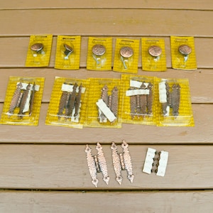 Copper Cabinet Hinges and Knobs, Vintage 6 Pair of H Hinges and 6 Pulls, Colonial Style Cabinet Hinges