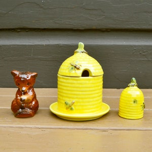 Goebel Honey Pot, Skep and Bear Salt and Pepper, Vintage Hummel Honey Jar with Bear Salt and Mini Skep Pepper