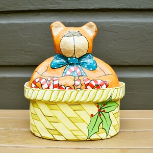 Mary Lake Thompson Bear Cookie Box, Vintage Christmas Bear Canister, Paper Mache Bear Box