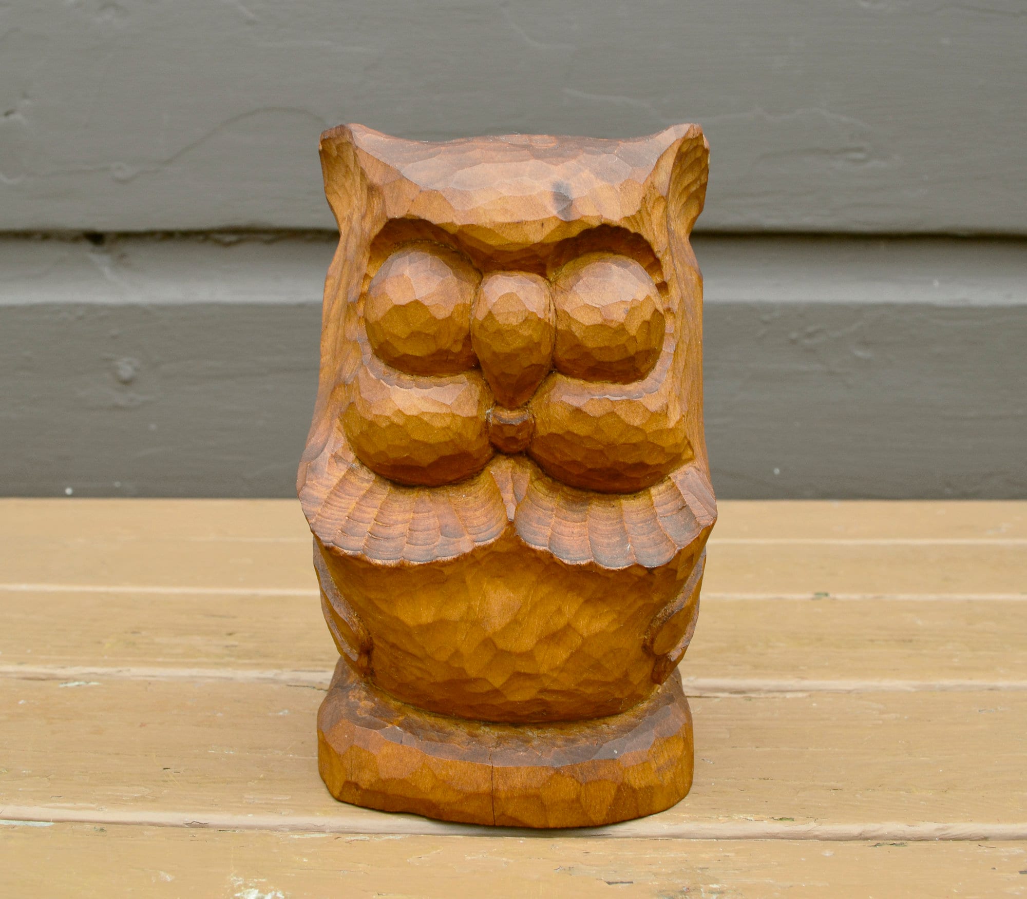 Carved Wood Owl, Retro Wooden Owl Statue