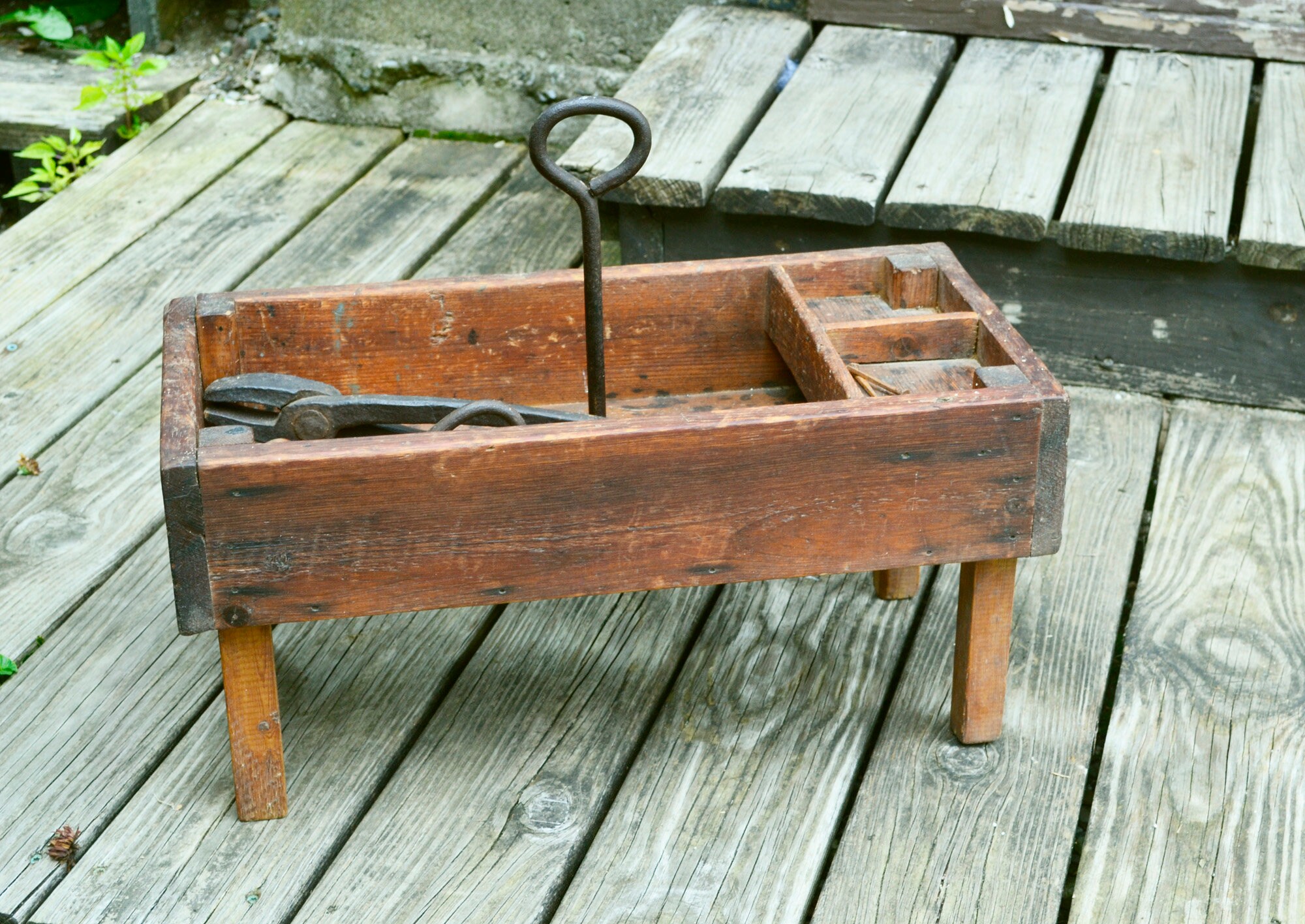 Vintage French Hand Made Wooden Wood Craft Tool Portable Carry Carrying Case  Box Carry Stand Display Toolbox Circa 1940-50's / EVE De France 