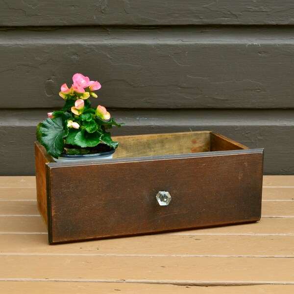 Old Drawer Box, Vintage Wood Drawer, Crystal Handle Drawer, Storage Box, Wooden Dresser Drawers