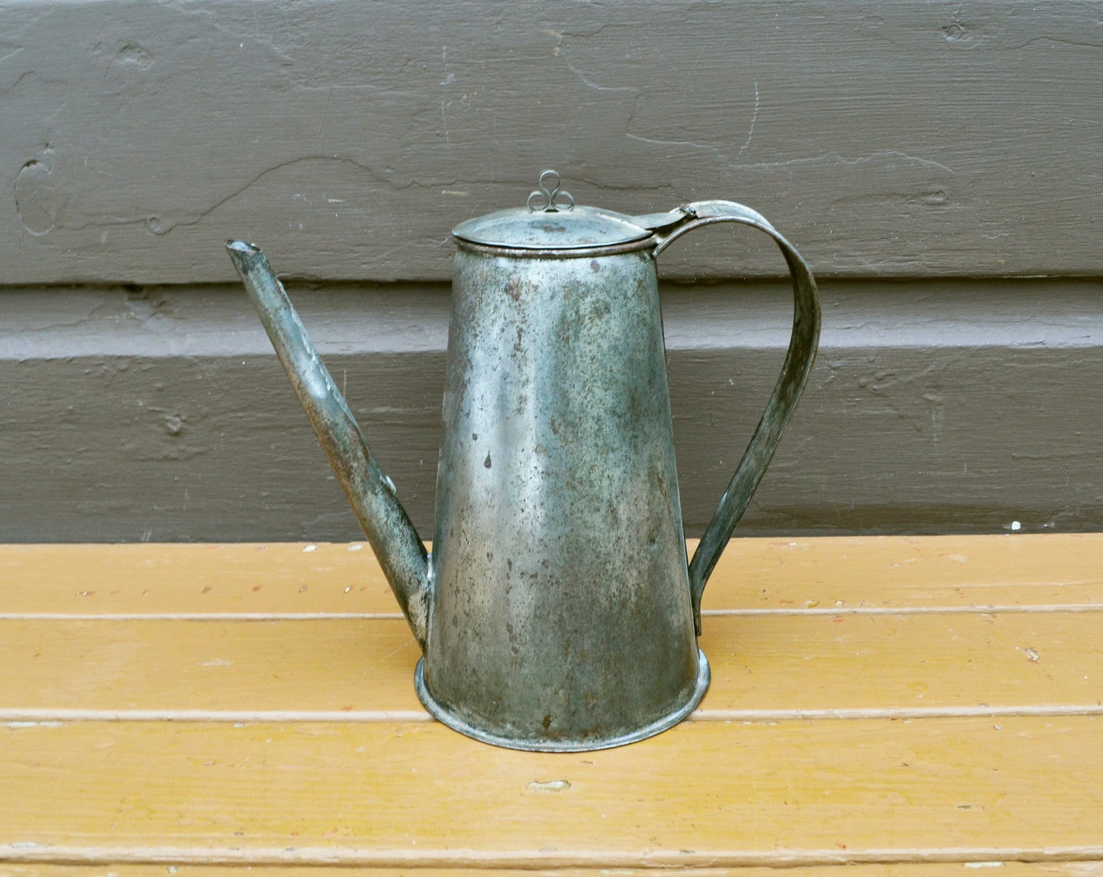 Large Tin Kettle Vintage Tinware Pitcher Primitive Tin Etsy