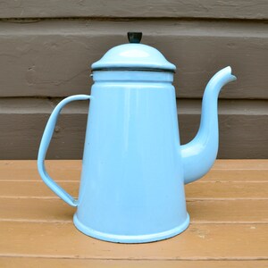 Blue Enamelware Coffee Pot,  Vintage Made in Denmark Enamel Kettle, Coffee Kettle