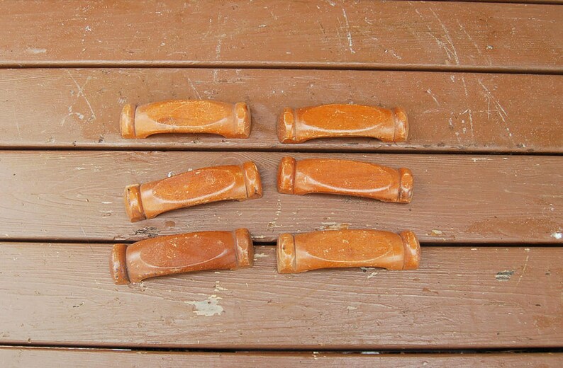 6 Wooden Drawer Pulls Vintage Dresser Drawer Pulls Cabinet Etsy