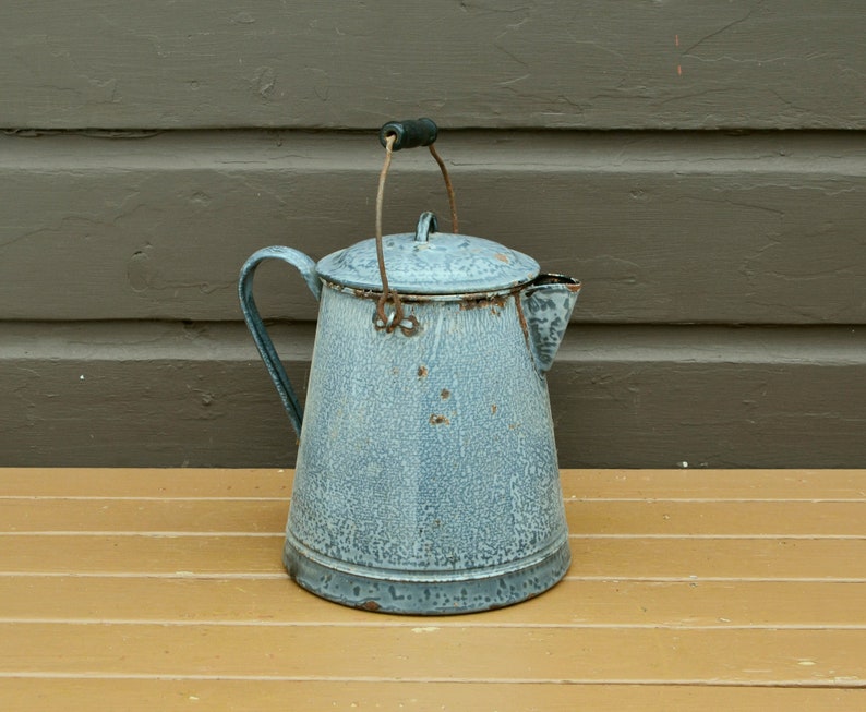 Large Graniteware Coffee Pot Vintage Gray Enamel Coffee Etsy