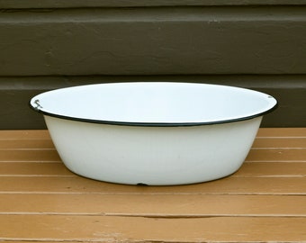 Large Enamel Baby Bath Tub, Vintage 20 3/4" White Enamel Wash Basin