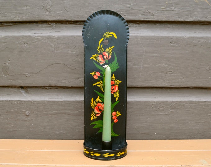Tinware Wall Sconce Tole Painted Vintage Tin Candle Holder Etsy