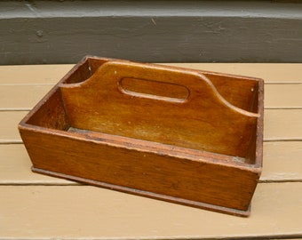Wooden Knife Box, Antique Wood Cutlery Box, Silverware Tray