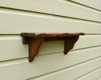 Wooden Wall Shelf, Vintage Pine Shelf, Rustic Brown Stained Shelf