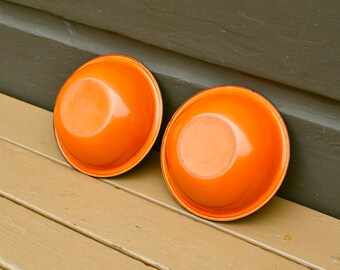 Pair Enamel Prep Bowls, Vintage Enamel Bowls, Colorful Enamel, Orange Enamel