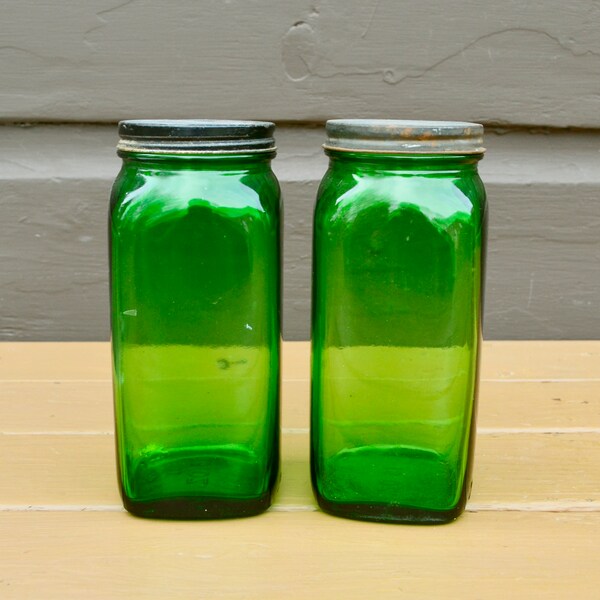 Green Glass Jars Etsy