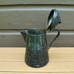 Black Enamelware Coffee Pot, Rustic Vintage Black Speckled Enamel Kettle, Coffee Kettle
