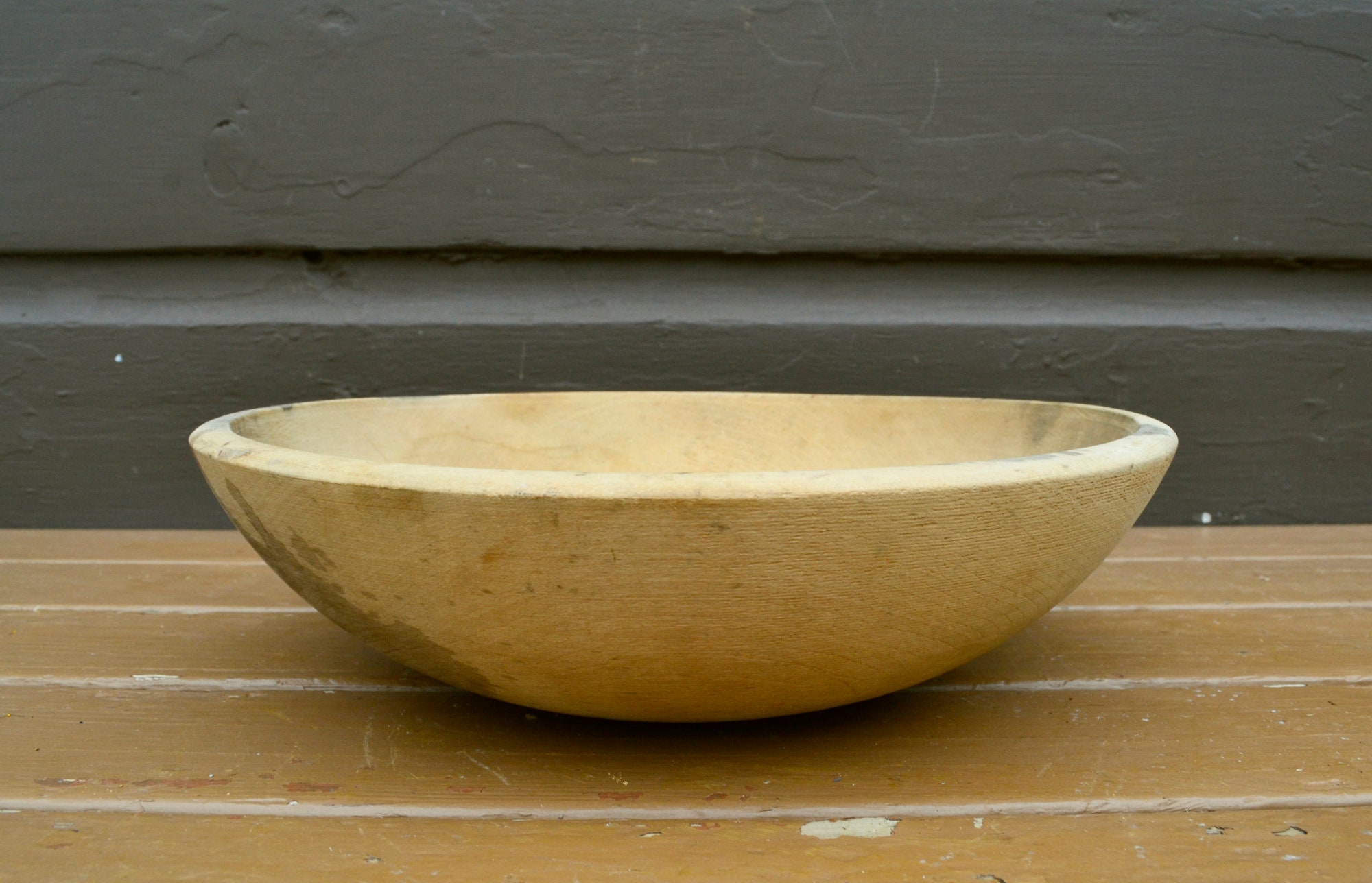 Wooden Bowl Munising Round Wooden Bowl Vintage Seasoned Wood Etsy