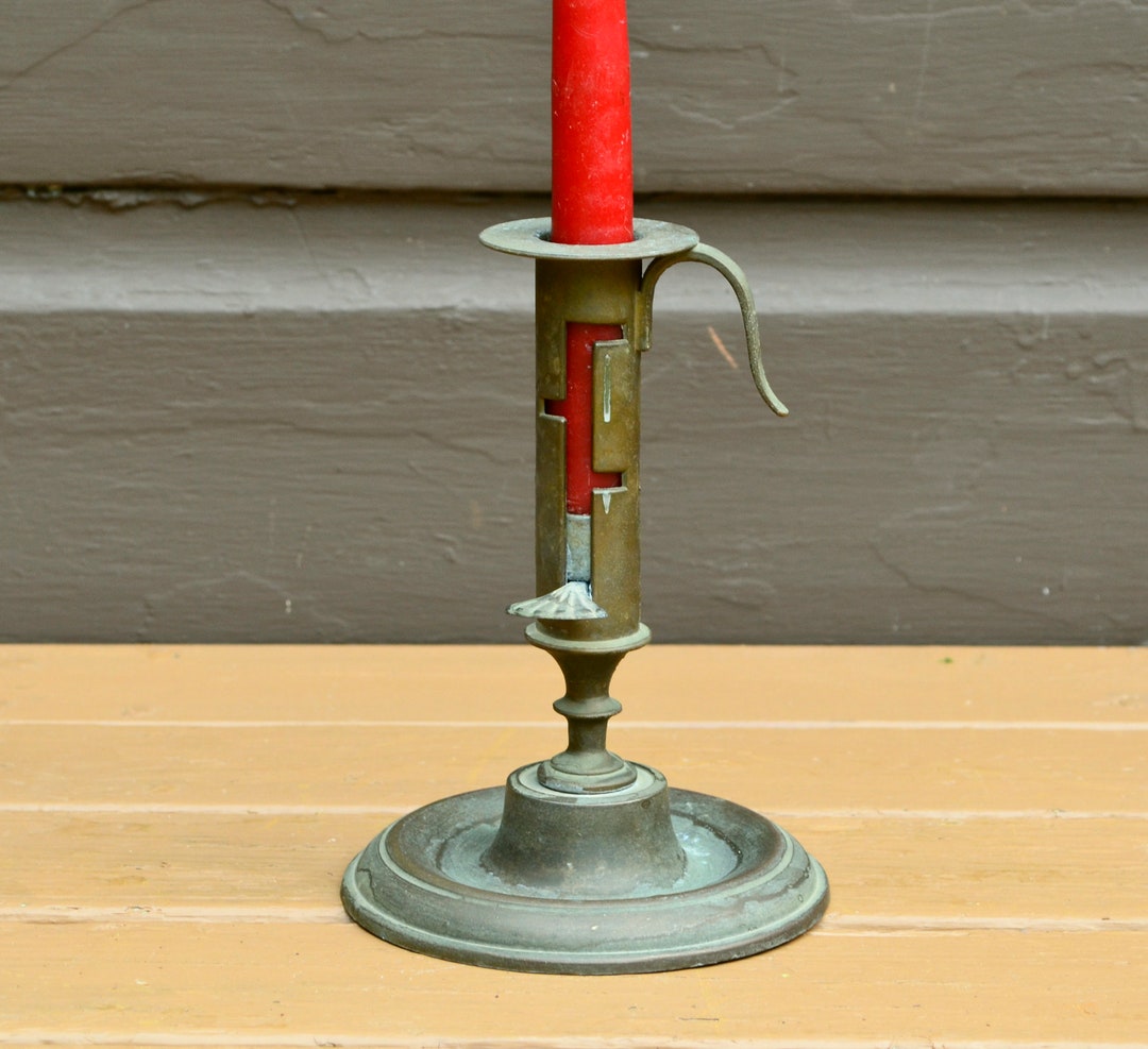 Brass Candlestick, Vintage Solid Brass Candle Holder With Key Lift