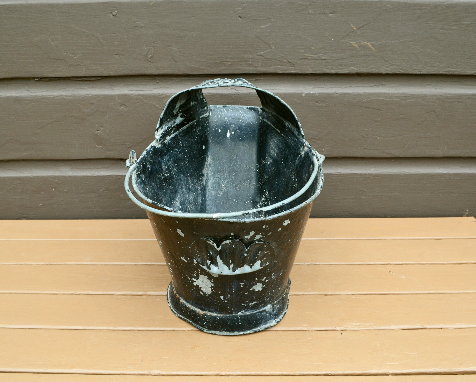 Rustic Ash Bucket Galvanized Coal Bucket, Vintage Steel Ash Bucket, Black Rustic Coal ...