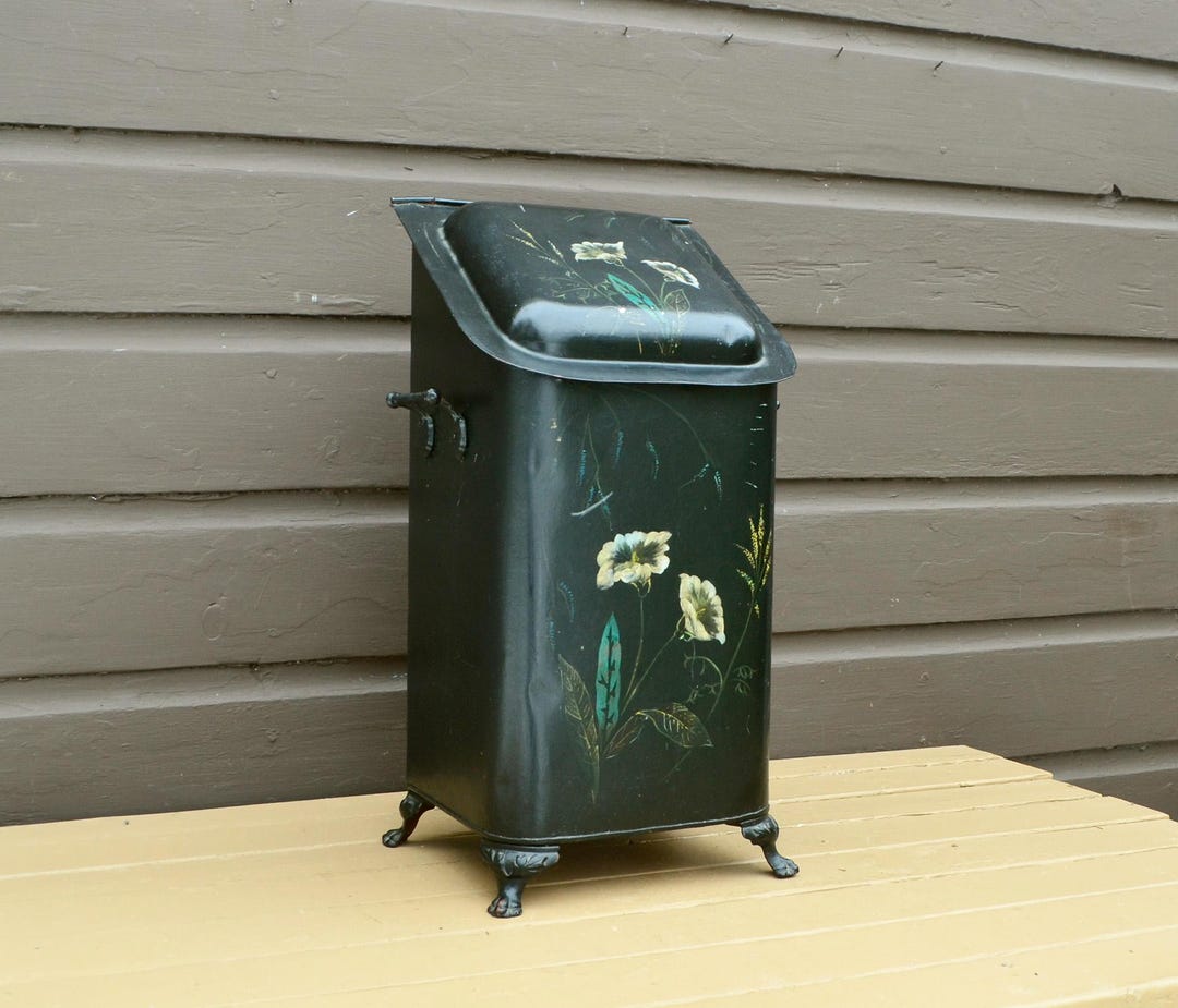 Rectangular Coal Hod Victorian Tole Painted Coal Scuttle, Black Tole Painted Coal Hod ...
