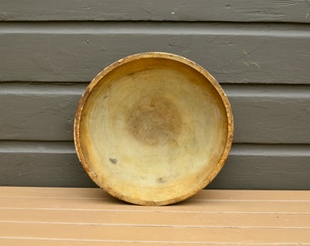 17 inch Dough Bowl, Antique Large Wood Bowl, Cracked Turned Maple Bowl