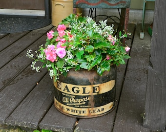 Eagle White Paint Can, Vintage Large Metal Can, Old Advertising Can