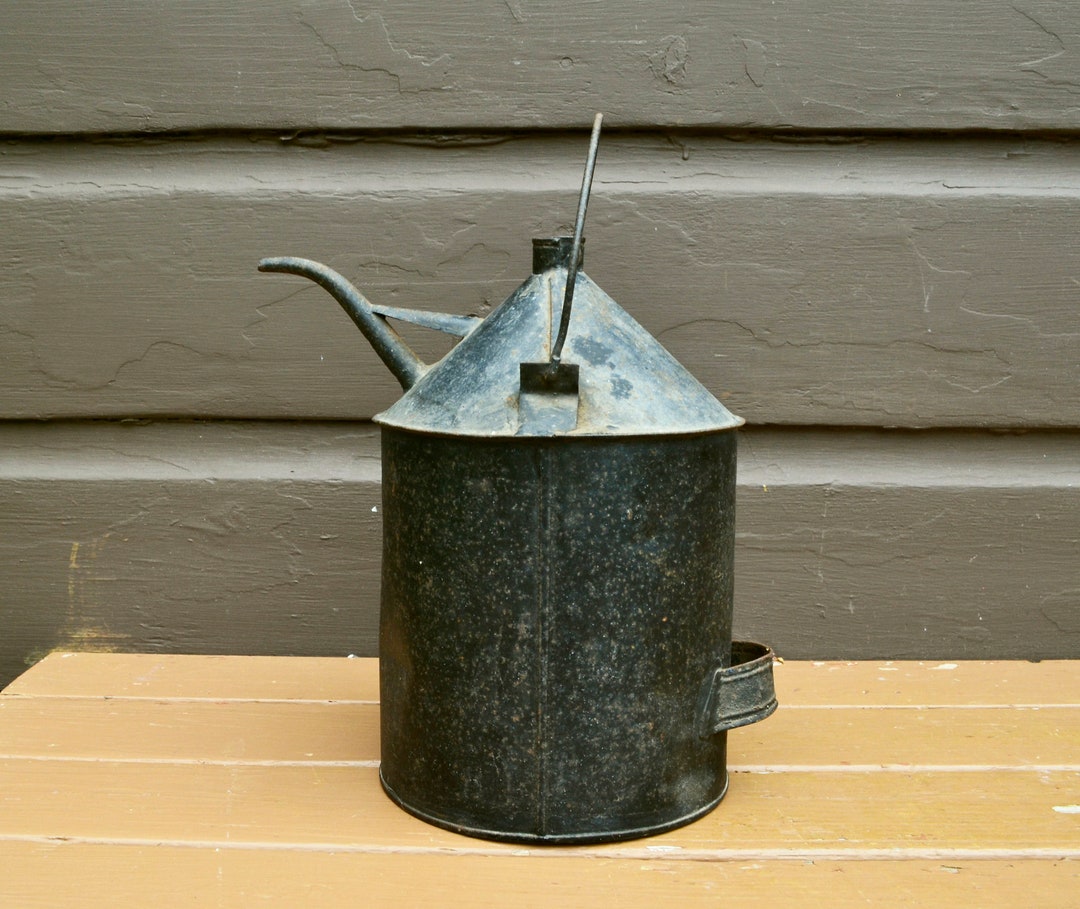Tin Oil Lamp Pitcher, Antique Oil Lamp Filler Can, Kerosene Lamp Filler