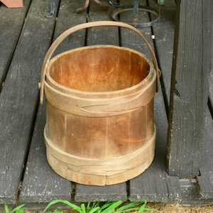Antique Wood Bucket, Old Rustic Firkin, Primitive Wooden Pail
