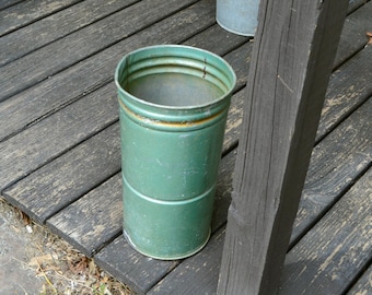 Tall Metal Bucket, Tall Vintage Steel Pail, Umbrella Bucket, Green Finished Umbrella Stand