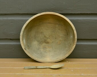 Large Dough Bowl, Antique Large Wood Bowl, 14 3/4" Cracked Turned Maple Bowl