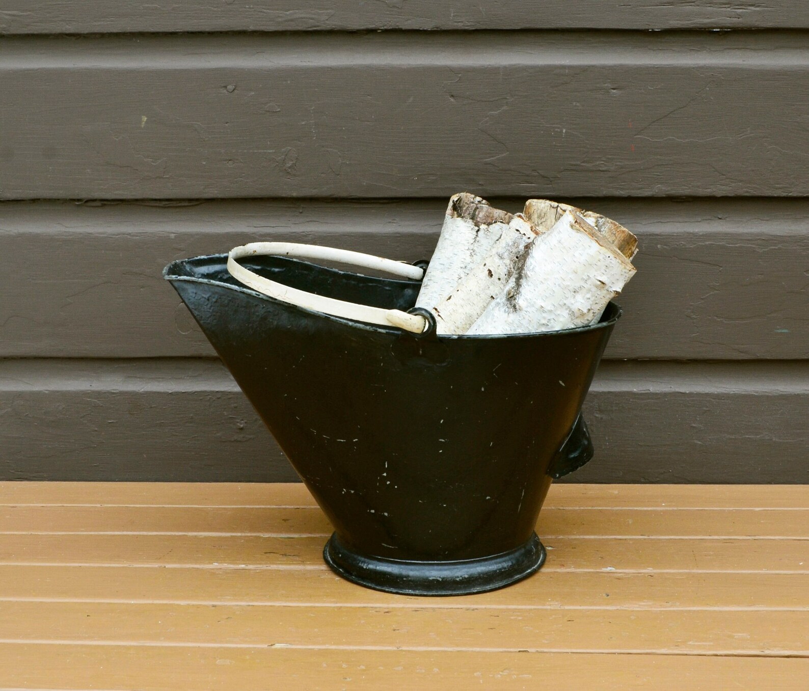 Painted Coal Bucket Vintage Black and Ivory Ash Bucket Holey Etsy