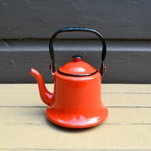 Orange Enamel Teapot, Vintage Enamel Tea Kettle, Made in Japan Tea Pot